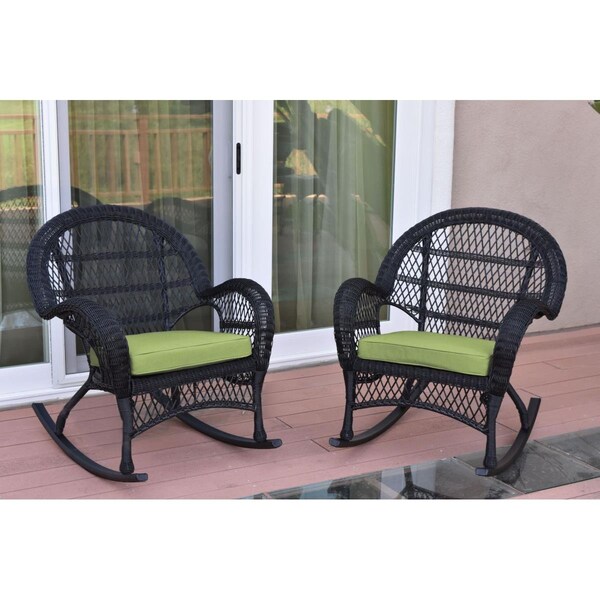 Propation W00211-R-2-FS029 Santa Maria Black Wicker Rocker Chair with Green Cushion PR1363958 - main
